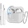 TiMOVO Custodia per AirPods Pro 3 (2025) con Chiusura di Sicurezza, Cover Trasparente per Apple AirPod Pro 3a Generazione con Funzione Supporto per Telefono, Portachiavi e Kit di Pulizia, Trasparente