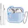 TiMOVO Custodia per AirPods Pro 3 (2025) con Chiusura di Sicurezza,Cover Trasparente per Apple AirPod Pro 3a Generazione con Funzione Supporto per Telefono,Kit di Pulizia e Portachiavi,Trasparente Blu