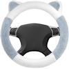 shallyong Coprivolante Auto Invernale, Copri Volante per Auto in Peluche con Orecchie, Copristerzo Caldo & Antiscivolo, Accessori Auto Interni Carini, Coprivolante Auto Universale (Blu i bianco)