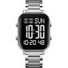 findtime Orologi digitali da uomo, con numeri grandi, anziani, business, digitale, orologio da polso da uomo, cinturino in metallo, orologio di lusso, a LED, doppia ora, data 12/24H, argento, Bracciale