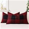 JOTOM Set di 2 Federe per Cuscini 30x50cm Copricuscini Di Natale Agriturismo Classico Plaid Decorativo Cuscini Divano Arredamento per la Casa per Divano Soggiorno Letto (Nero Rosso)
