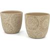 Vimin Box Coppia di Vasi in Terracotta Decorati Beige | Diametro 12,5cm | Vasi per Fiori e Piante da Interno ed Esterno | Portavaso Elegante per Casa, Giardino, Balcone