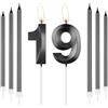 mciskin Set di Candele per 19° Compleanno Obsidian, Candela Numero 19 con Candele Lunghe e Sottili per Torta, Decorazioni per 19° Compleanno per Ragazzi e Ragazze, Candela Nera Obsidian Cake Topper