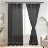 DWCN Tende in voile con fettuccia arricciata, effetto lino, 2 pezzi, semitrasparenti, per soggiorno, tende trasparenti, colore nero, 225 x 140 cm (altezza x larghezza)