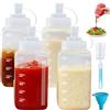 Mispudin 4 Pezzi Bottiglia Squeeze di Plastica, 600ml Bocca Grande Biberon Cucina Professionale con Tappi, Pennello di Pulizia, Imbuto, Squeeze Bottle Sauce per Ketchup, Senape, Mayo, Olio, Salse