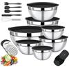 BEWOS Set di 7 Insalatiera con Coperchio - Ciotole Acciaio Inox Cucina Set con Grattugia, Ciotole Cucina Lavabile in Lavastoviglie, Misure 0,74, 1,16, 1,59, 2,00, 2,75, 3,38, 4,54 QT per Mescolare