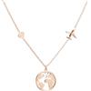 WearTravelers Collana Mappa del Mondo con Aereo e piccolo cuore luminoso in Argento 925 - Idea Regalo per Donna Viaggiatrice - Prodotto Made in Italy - Modello Atlanta (Oro Rosa)