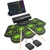 OYAYO Batteria Elettronica 9 Pastiglie, Batteria Elettronica Pieghevole con altoparlanti stereo, con bastoncini set di Tamburo USB Roll-Up con Bluetooth, per Bambini, Adulti e Principianti