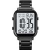 findtime Orologi digitali da uomo, con numeri grandi, anziani, business, digitale, orologio da polso da uomo, cinturino in metallo, orologio di lusso, a LED, doppia ora, data 12/24H, nero-bianco