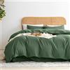 Ventidora Set copripiumino verde, 3 pezzi, per letto matrimoniale, 100% cotone biologico lavato al tatto, lussuoso e traspirante, con chiusura a cerniera (1 copripiumino + 2 federe)