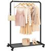 SONGMICS Clothes Rack with Wheels, Clothing Rack for Hanging Clothes, 25.4 mm Metal Garment Rack with Dense Mesh Storage Shelf, 110 lb Load Capacity, 2 Brakes, Black UHSR25BK