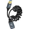 Thzzhnno Cavo Spirale USB 3.0 Prolunga, Cavo 5Gbps USB A Maschio a Femmina Estensione per Disco Rigido Esterno,Tastiera,Mouse,Stampante (Estendere da 95MM a 1M)