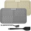 BASVII 2 PCS Tappetino Leccare Cane e Gatti con Ventose,25x15 cm,Lick Mat per Cani | Tappetino Silicone, con Spatola e Spazzola, per Il Bagno, L'alimentazione (Riso + Grigio)