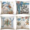 Artscope 4 Pezzi Federe Cuscini di Natale Cuscino Decorativo in Lino Natalizi per la Decorazione Domestica Soggiorno Camera da Letto Divano 45x45cm (Blu - Popolo di Neve e Torta di Zenzero)