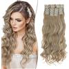 SEGO Extension Capelli Clip 12 PCS Estensioni Clip in Hair Ricci Ondulati Sintetici Posticci Mossi Donna 55 cm Biondo sabbia & biondo chiaro