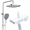 Rainsworth Colonna Doccia con Miscelatore Termostatico e ripiano in vetro cromato, 26 x 26 cm Soffione Doccia, 36 x 14 cm piastra termostatica, Colonna Doccia Altezza Regolabile, doccetta