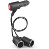 Funyord 1a 2 Prolunga Accendisigari, Doppia Presa Accendisigari con Interruttore, Cavo di Prolunga 18AWG con Fusibile 15A, Auto Accendisigari 2-Way Splitter 12V/24V per Auto, Barca, Moto (30cm)