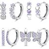 JeweBella 4 Paia Orecchini Bambina Argento 925 Anallergici Piccoli Orecchini Cerchio Zirconi Farfalla Fiore Cuore Multicolore Set di Orecchini a Cerchio per Donna Ragazze Bambina