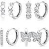 JeweBella 4 Paia Orecchini Bambina Argento 925 Anallergici Piccoli Orecchini Cerchio Zirconi Farfalla Fiore Cuore Multicolore Set di Orecchini a Cerchio per Donna Ragazze Bambina