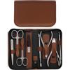 Tenartis Set Manicure e Pedicure Professionale 8 Pezzi Inox in Vera Pelle con Cerniera - Tenartis Made in Italy (Marrone)