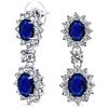Bling Jewelry Stile Art Deco Vintage Corona Halo Ovale Cubic Zirconia Simulato Blu Zaffiro AAA CZ Moda Formale Ciondola Orecchini A Goccia Per Le Donne Per Prom Damigella D'Onore Matrimonio Placcato Argento