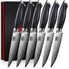 SHAN ZU Set di 6 coltelli da bistecca, set di coltelli da cucina ad alto tenore di carbonio, 63 HRC, coltello da bistecca professionale con angolo di affilatura di 12° e manico ergonomico