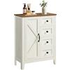 VASAGLE LIRY Collezione - Armadietto con Ante Scorrevoli Stile Granaio, 4 Cassetti, Stile Country, per Bagno o Soggiorno, Ripiani Regolabili, Bianco Rustico BBK753W01