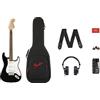 Fender Squier by Fender Affinity Stratocaster Chitarra Elettrica & Mustang Micro Pack, Nero, Tastiera in Acero, Include Gig Bag, Tracolla, Cuffie, Plettri e 3 Mesi di Fender Play Gratis