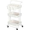 HOMCOM Carrello Cucina Multiuso a 3 Livelli con Cestini e Ganci Rimovibili, Ripiano con 12 Divisori, Bianco | Aosom Italy
