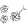 GWG Jewellery Parure Placcata Oro Bianco 18K Collana con Pendente e Orecchini Fiore 5 Petali e Scintillante Cristallo Tondo Centrale AAA Bianco Diamante in Confezione Regalo per Donne