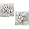 DRW Set di 2 quadri tela naturale con vasi e fiori in bianco, blu e rosa, 60 x 60 x 3 cm