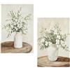 DRW Set di 2 quadri tela naturale con vasi e fiori in bianco, verde e marrone, 40 x 60 x 3 cm