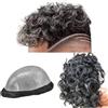 Mprosthesis Toupet per Uomo con Capelli Umani - Parrucca Ondulata con Morbido Poliuretano, 10 x 8, 10mm (#1B40 60% Nero + 40% Bianco)
