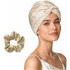 DIPZO Cuffia in seta satin a doppio strato per donne con cinturino regolabile, cappuccio da notte per capelli ricci o lisci con scrunchie (Champagne)