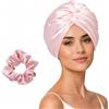 DIPZO Cuffia per Dormire Regolabile in Seta, Cappello in Raso per Capelli Ricci o Lisci, Cuffia Notte Donna con Fascia Elastica e Fermacapelli (Rosa)