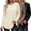 Ficerd Confezione da 3 T-Shirt a Maniche Lunghe da Donna, Girocollo, Maniche Raglan, vestibilità Ampia, Spacchi Laterali(Nero, Bianco, Grigio,XXL)