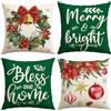 Artscope 4 Pezzi Federe Cuscini di Natale Cuscino Decorativo in Lino Natalizi per la Decorazione Domestica Soggiorno Camera da Letto Divano 45x45cm (Verde - Fiori di Natale e Campana)