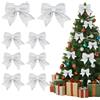 MELLIEX 8 Pezzi Fiocchi Natalizi Grandi Glitter Rossi Fiocchi Ornamenti 2 x 15 * 20cm Fiocchi e 6 x 12 * 15cm Fiocchi di Natale per Decorare Albero di Natale e Confezione Regalo - Argento