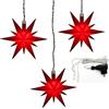 Dekohelden24 Set di 3 stelle di Natale in plastica, con illuminazione a LED e adattatore, per interni ed esterni, dimensioni: 13,5 x 5,5 x 12 cm, colore: rosso