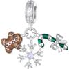 Qings Ciondolo Fiocco di Neve Charms Argento 925 Natale Caramella Omino di Pan di Zenzero Pendente Compatibile con Braccialetti e Collana Regali di Natale per Ragazze e Donne