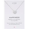 LUUK LIFESTYLE Collana con ciondolo margherita e acciaio inossidabile (50cm), con carta HAPPINESS, gioielli moderno, portafortuna, idea regali donna, lei, compleanno, natura, argento