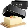 MIAMIO - Beurrier con Coperchio per Piano di Lavoro (620 ml) Beurrier in Ceramica / Supporto per Burro e Contenitore con Coperchio in Bambù, Beurrier per Frigorifero