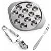 Yardwe Set di 3 attrezzi per di mare con pinza, forchetta e 12 fori, padella per lumache, ciotola per lumache, padella escargot, piatto in acciaio inox, per hotel ristorante
