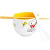 Get Trend Peanuts Snoopy Set Ciotole Ramen 600ml, Ciotola di Spaghetti di Riso Giapponesi con Cucchiaino Ceramica e Bacchette di Bambù, Adatto al Microonde (Multi Peanuts Snoopy)