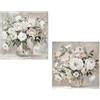 DRW Set di 2 quadri tela naturale con vasi e fiori in bianco, verde e beige, 60 x 60 x 3 cm