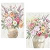DRW Set di 2 quadri tela naturale con vasi e fiori in bianco, lilla e rosa, 40 x 60 x 3 cm