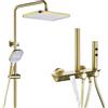 WFCTG Colonna Doccia Con Miscelatore Termostatico Set Doccia con Soffione Doccia, doccia a mano, rubinetto per vasca, Spruzzatore per Bidet, Kit Doccia con Asta Saliscendi Doccia Regolabile (Oro Spazzolato)
