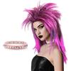 SAIIURV Fucsia Parrucca da Rockstar e Collana, Lunghi Glam Rock Divertente Punk Parrucca Anni 80 Carnevale per Uomo e Donna, Accessori Costumi per Festa Cosplay Halloween (Rosa)