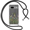 Yoedge Cover con Cordino per Google Pixel 7A 6,1, Trasparente Aesthetic Disegni Fiori Custodia con Collana Tracolla Laccio Collo, Sottile TPU Bumper Silicone + PC Antiurto Protettiva Case,02