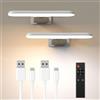 Grevoxy Illuminazione dell'immagine senza fili, lampada da parete a batteria, per interni, Luce Per Quadri Senza Filo, telecomando con timer, lampada da parete per dipingere foto (Bianco, 2 pezzi)